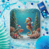Onderwater Kerst Zeepaardje en Zee Schildpad Papieren Bordje (Feest)