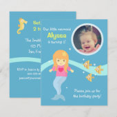 Onderwater kleine zeemeermin verjaardagsfeestje fo kaart (Voorkant / Achterkant)