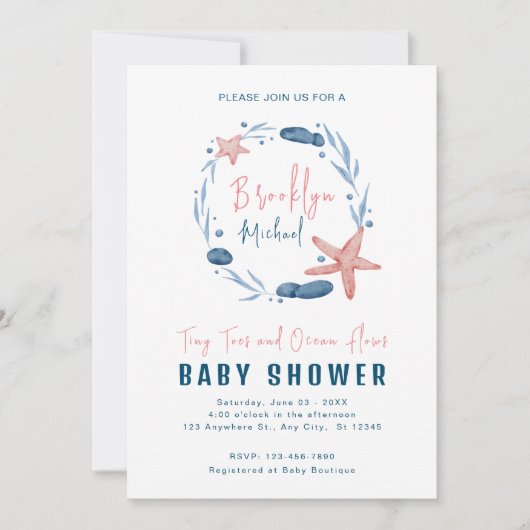 Onderwater Koraalrif en Zee Star Baby shower Kaart (Voorkant)