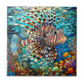 Onderwater Leeuw vis Glas in lood kunst Tegeltje (Voorkant)