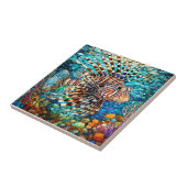 Onderwater Leeuw vis Glas in lood kunst Tegeltje (Zijkant)