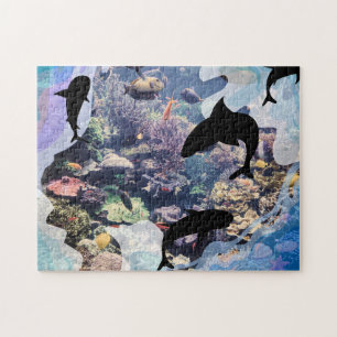 Onderwater leven koralen, schelpen, vissen silhoue legpuzzel