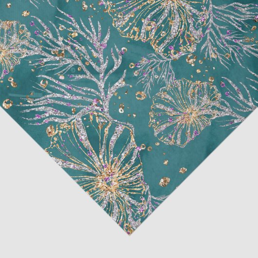 Onderwater Luxe | Blauwgroen en gouden Zee Tissuepapier (Detail)