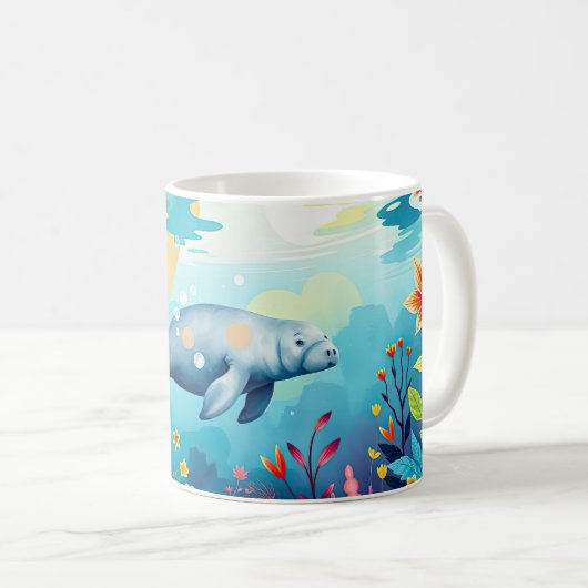 Onderwater Manatee en Floral Fantasy Art Koffiemok (Voorkant rechts)