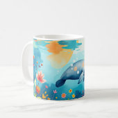 Onderwater Manatee en Floral Fantasy Art Koffiemok (Voorkant links)