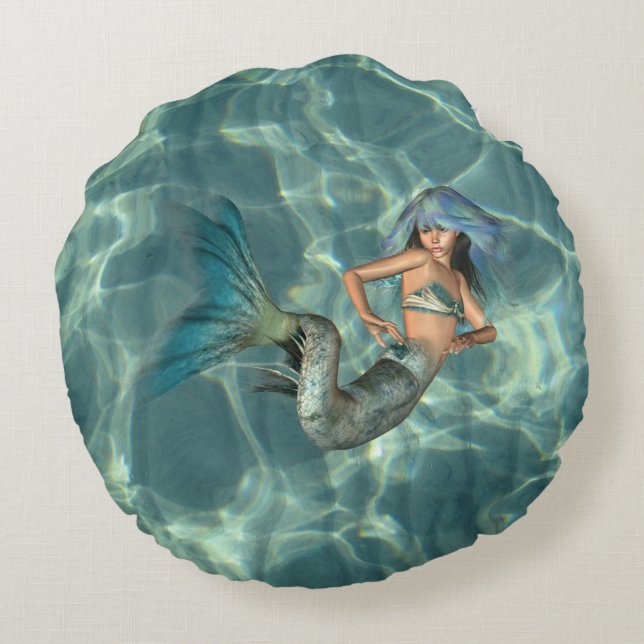 Onderwater Mermaid Rond Kussen (Achterkant)