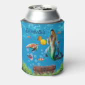 Onderwater Mermaid Treasure Hunt Fantasy Blue Blikjeskoeler (Blikje Achterkant)