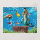 Onderwater Mermaid Treasure Hunt Fantasy Blue Briefkaart (Voorkant)