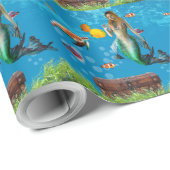 Onderwater Mermaid Treasure Hunt Fantasy Blue Cadeaupapier (Rol Hoek)