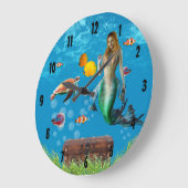 Onderwater Mermaid Treasure Hunt Fantasy Blue Grote Klok (Hoek)