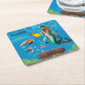 Onderwater Mermaid Treasure Hunt Fantasy Blue Kartonnen Onderzetters (Schuin)