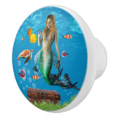 Onderwater Mermaid Treasure Hunt Fantasy Blue Keramische Knop (Rechts)