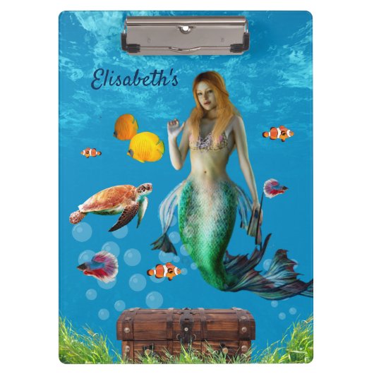 Onderwater Mermaid Treasure Hunt Fantasy Blue Klembord (Voorkant)