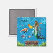 Onderwater Mermaid Treasure Hunt Fantasy Blue Magneet (Voorkant / Achterkant)