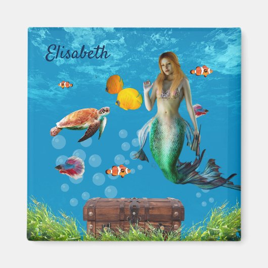 Onderwater Mermaid Treasure Hunt Fantasy Blue Magneet (Voorkant)