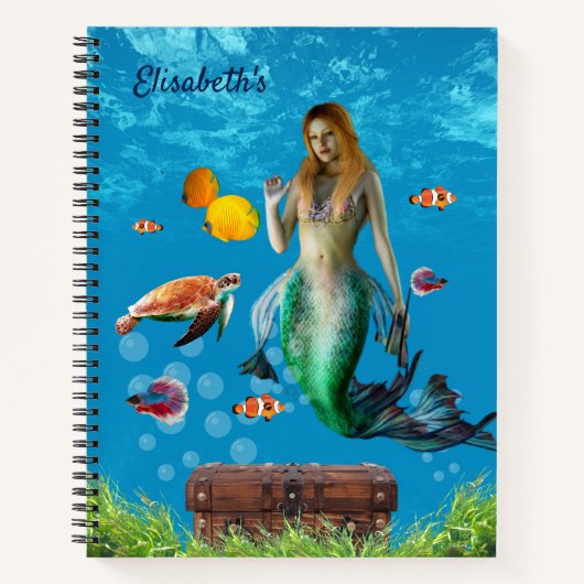 Onderwater Mermaid Treasure Hunt Fantasy Blue Notitieboek (Voorkant)