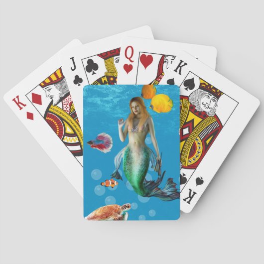 Onderwater Mermaid Treasure Hunt Fantasy Blue Pokerkaarten (Achterkant)