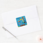 Onderwater Mermaid Treasure Hunt Fantasy Blue Vierkante Sticker (Envelop)