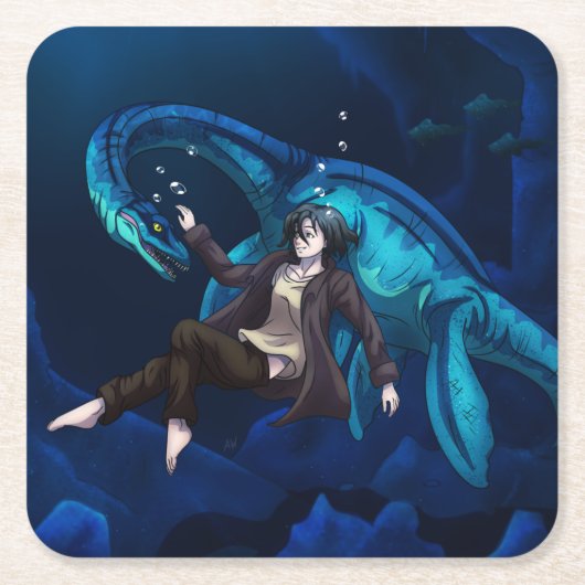 Onderwater met een Plesiosaurus Kartonnen Onderzetters (Voorkant)