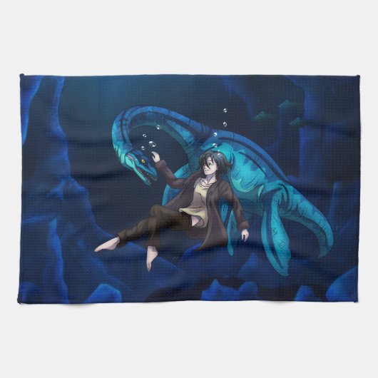 Onderwater met een Plesiosaurus Theedoek (Horizontaal)