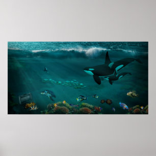 Onderwater Oceaan Orka's Zeeschildpadden Vissen Poster