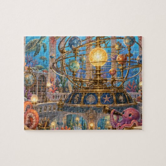 Onderwater Octopus Astronomen Koraal Observatorium Legpuzzel (Horizontaal)