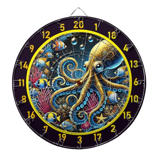 Onderwater Octopus Fantasy Design Dartbord (Voorkant)