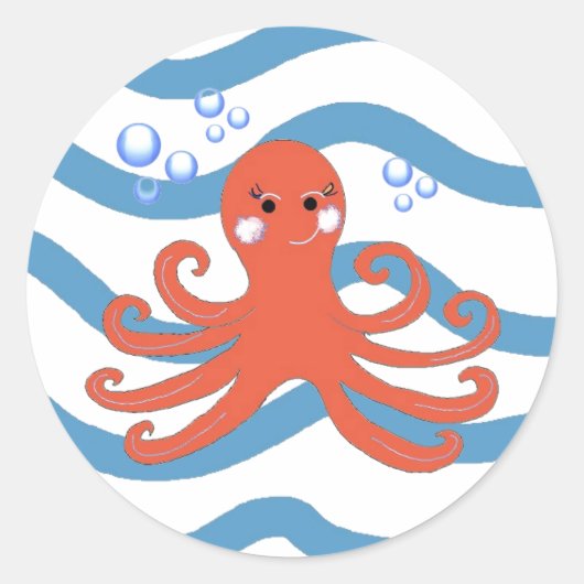 Onderwater Octopus Ronde Sticker (Voorkant)