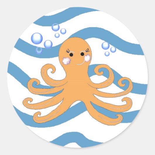 Onderwater Octopus Ronde Sticker (Voorkant)