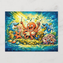 Onderwater orkest cartoonscène  