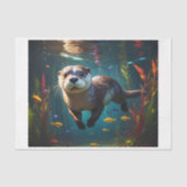 Onderwater otter zwemmen met weinig vis tissuepapier (Voorkant)