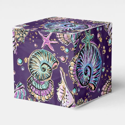 Onderwater Paarse Luxe | Dark Pastel Gold Zee Life Bedankdoosjes (Voorkant Zijde)