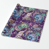 Onderwater Paarse Luxe | Dark Pastel Gold Zee Life Cadeaupapier (Uitgerold)