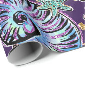 Onderwater Paarse Luxe | Dark Pastel Gold Zee Life Cadeaupapier (Rol Hoek)