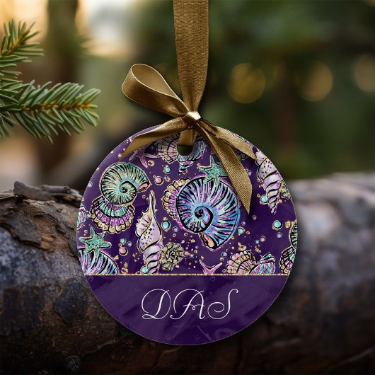 Onderwater Paarse Luxe | Dark Pastel Gold Zee Life Keramisch Ornament