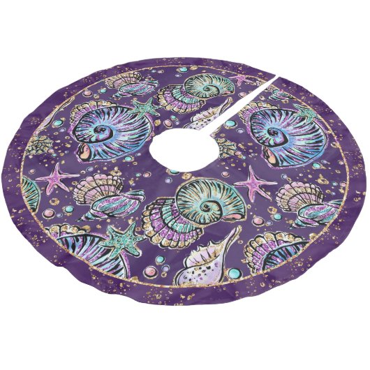 Onderwater Paarse Luxe | Dark Pastel Gold Zee Life Kerstboom Rok (Gekanteld)