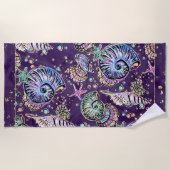 Onderwater Paarse Luxe | Dark Pastel Gold Zee Life Strandlaken (Voorkant)