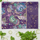 Onderwater Paarse Luxe | Dark Pastel Gold Zee Life Theedoek (Gevouwen)