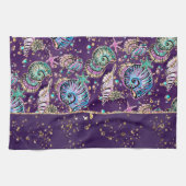 Onderwater Paarse Luxe | Dark Pastel Gold Zee Life Theedoek (Horizontaal)