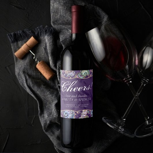 Onderwater Paarse Luxe | Dark Pastel Gold Zee Life Wijn Etiket