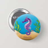 Onderwater Paarse Seahorse Ronde Button 5,7 Cm (Voorkant /achterkant)