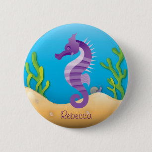 Onderwater Paarse Seahorse Ronde Button 5,7 Cm