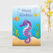 Onderwater Paarse zeepaardverjaardag Kaart (Gele Bloem)