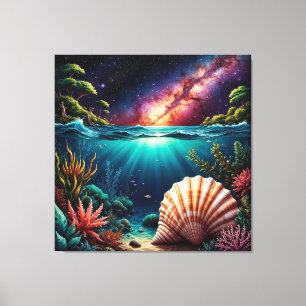 Onderwater rifscene met Melkweg Canvas Afdruk