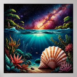 Onderwater rifscene met Melkweg Poster