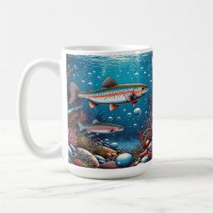 Onderwater scène met forel koffiemok