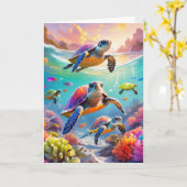 Onderwater Schildpadden, 5" x 7" Vouwkaart Kaart (Gele Bloem)