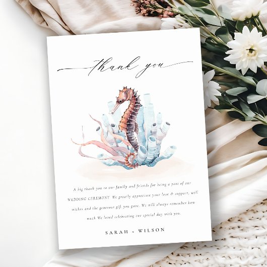 Onderwater Seahorse Seaweed Coral Wedding Bedankkaart