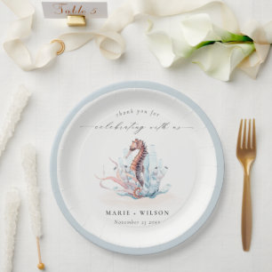 Onderwater Seahorse Seaweed Coral Wedding Papieren Bordje