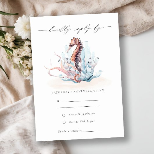 Onderwater Seahorse Seaweed Coral Wedding RSVP Kaartje
